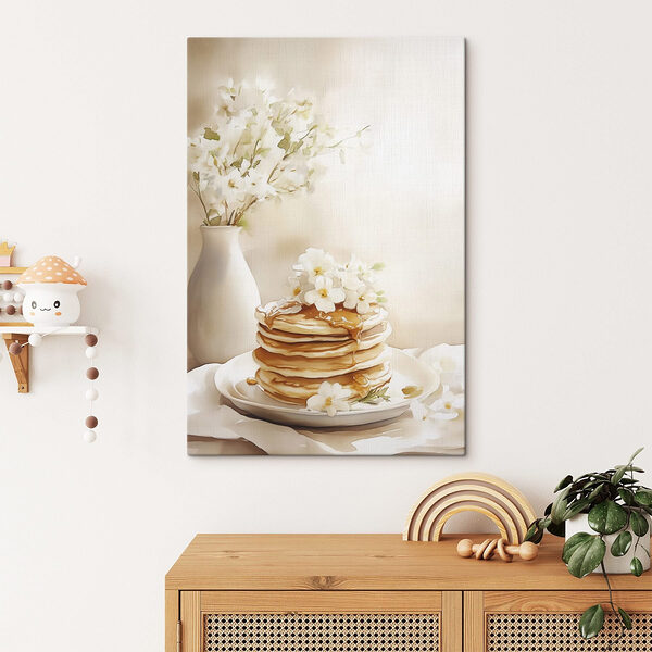 Stapel pannenkoeken met bloemen erop Canvas Schilderijen Stapel pannenkoeken met bloemen erop