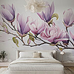 Fotobehang Tak met paarse bloemen