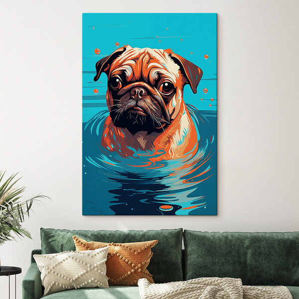 Hond in water met bubbels Canvas Schilderijen Hond in water met bubbels