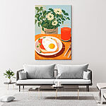 Canvas Schilderijen Bord eten met een sunny side up ei en aardbeien