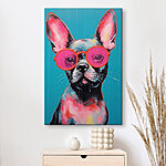 Canvas Schilderijen Schilderij van een hond met roze zonnebril