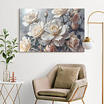 Canvas Schilderijen Groep witte rozen met waterdruppels