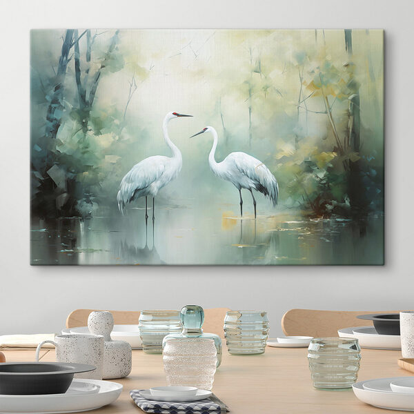 Paar witte vogels in een vijver Canvas Schilderijen Paar witte vogels in een vijver