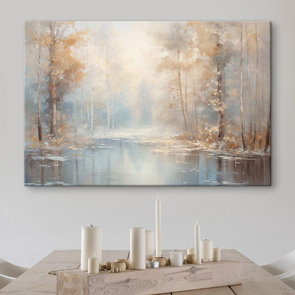 Water met bomen en bladeren Canvas Schilderijen Water met bomen en bladeren
