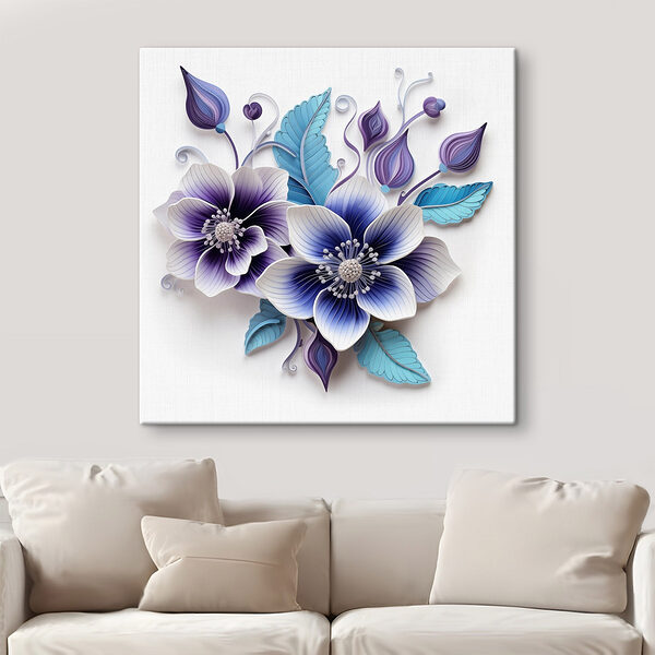 Blauwe en witte bloemen Canvas Schilderijen Blauwe en witte bloemen