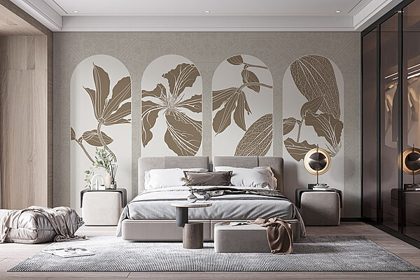 Groep witte en bruine bloemmotieven Fotobehang Groep witte en bruine bloemmotieven