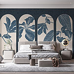 Fotobehang Groep witte en blauwe bloemmotieven