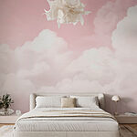Fotobehang Roze lucht met wolken