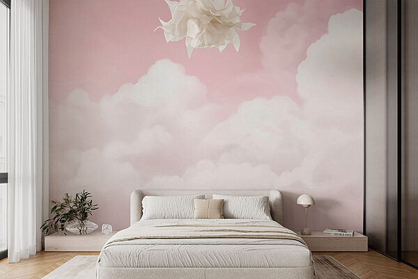 Fotobehang Roze lucht met wolken