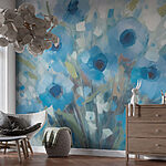 Fotobehang Schilderij van blauwe bloemen