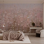 Fotobehang Veld met roze bloemen