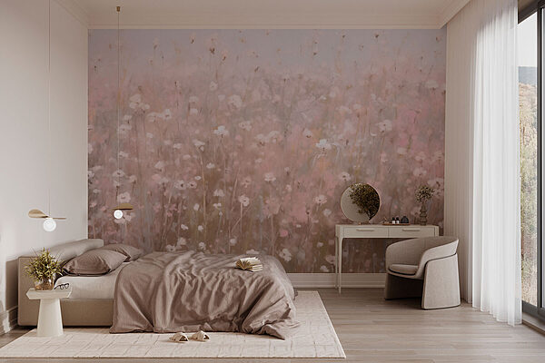 Veld met roze bloemen Fotobehang Veld met roze bloemen