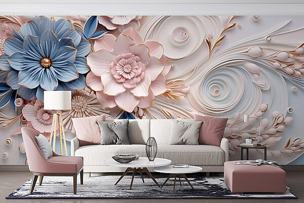 Papieren bloemen en bladeren Fotobehang Papieren bloemen en bladeren