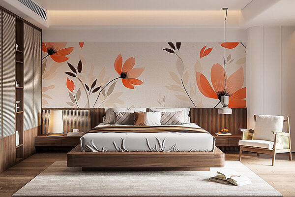 Behang met bloemen en bladeren Fotobehang Behang met bloemen en bladeren