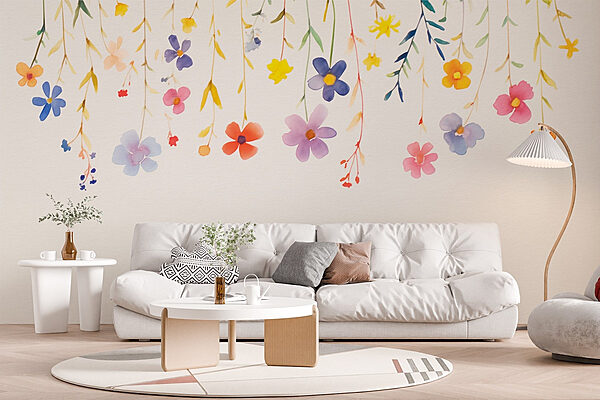 Aquarel van bloemen en bladeren Fotobehang Aquarel van bloemen en bladeren
