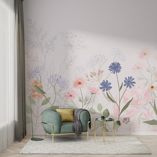 Delicate bloemen in zachte pastelkleuren Fotobehang Delicate bloemen in zachte pastelkleuren