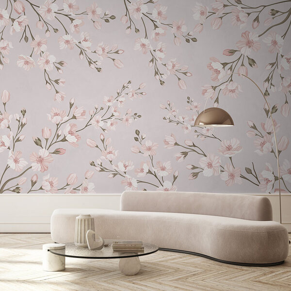Bloemenpatroon op witte achtergrond Fotobehang Bloemenpatroon op witte achtergrond