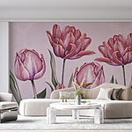Fotobehang Groep roze bloemen