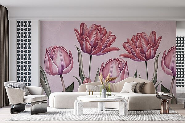 Groep roze bloemen Fotobehang Groep roze bloemen