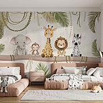 Fotobehang Groep dieren zittend op een tak