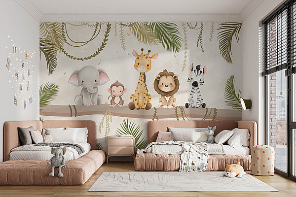 Fotobehang Fotobehang Groep dieren zittend op een tak (Artikelnummer: w03166)