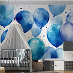 Fotobehang Groep blauwe en witte ballonnen