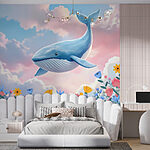 Fotobehang Walvis vliegt over bloemen
