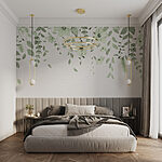Fotobehang Delicate bloesems met zacht groen