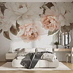Fotobehang Groep bloemen met bladeren