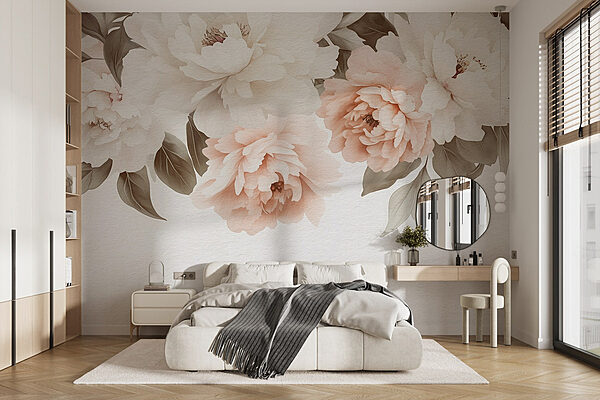 Groep bloemen met bladeren Fotobehang Groep bloemen met bladeren