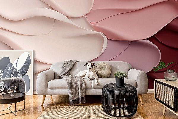 Groep roze en witte golvende stof Fotobehang Groep roze en witte golvende stof