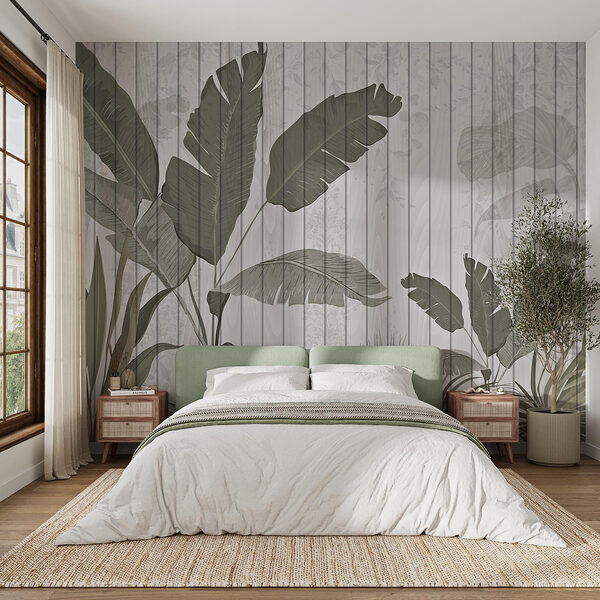 Behang met bladeren en planten Fotobehang Behang met bladeren en planten