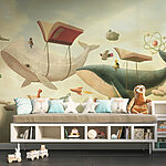 Fotobehang Walvis en walvis met boeken en een boek erop