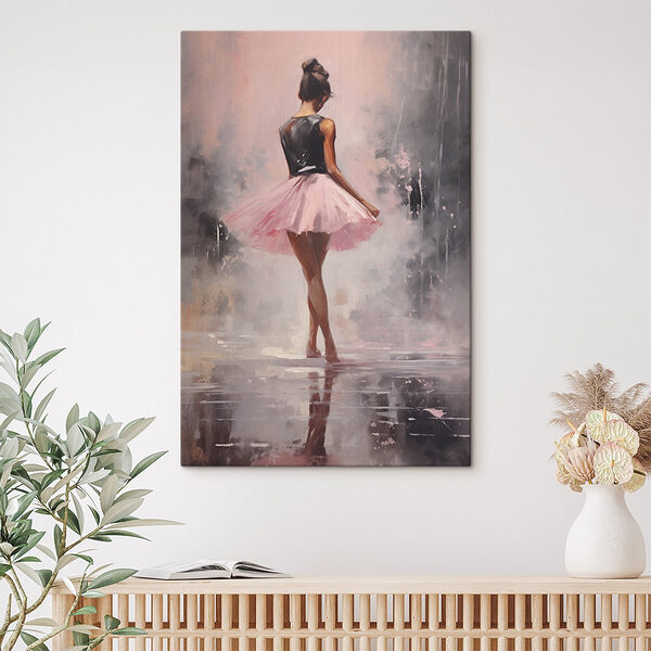 Schilderij van een vrouw in een roze tutu Canvas Schilderijen Schilderij van een vrouw in een roze tutu