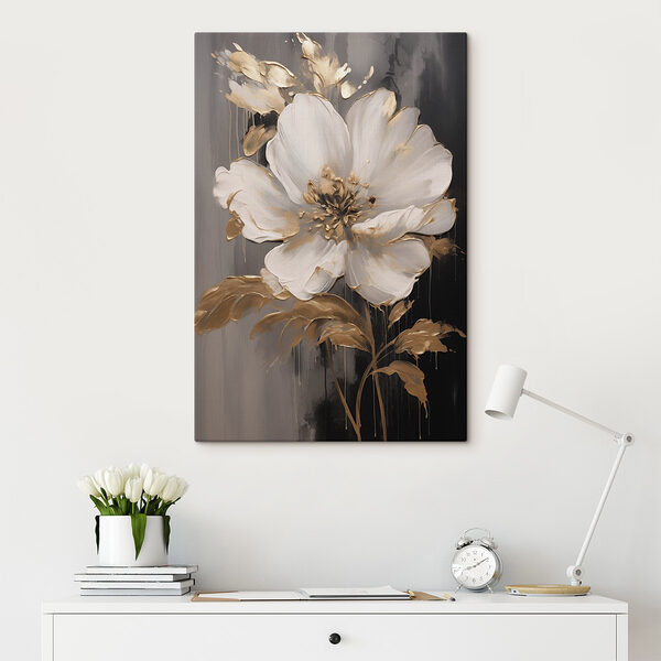 Elegante witte bloem op donkere achtergrond Canvas Schilderijen Elegante witte bloem op donkere achtergrond