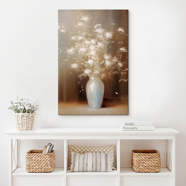 Canvas Schilderijen Canvas Schilderijen Witte vaas met witte bloemen (Artikelnummer: s43039)