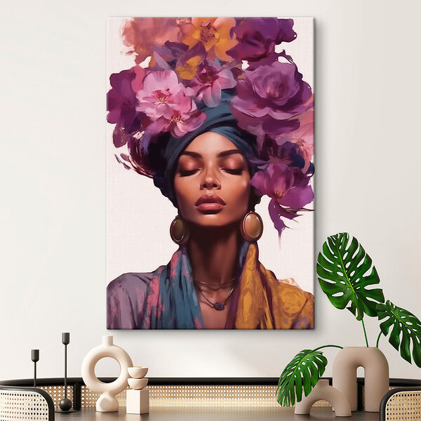 Vrouw met bloemen op haar hoofd Canvas Schilderijen Vrouw met bloemen op haar hoofd