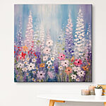 Canvas Schilderijen Schilderij van bloemen op een blauwe achtergrond
