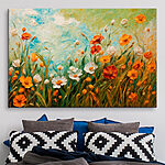 Canvas Schilderijen Schilderij van bloemen in een veld
