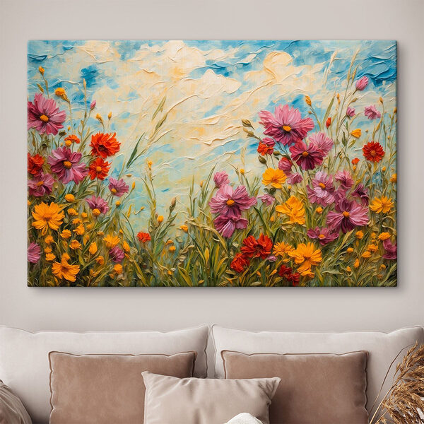 Schilderen van bloemen en gras Canvas Schilderijen Schilderen van bloemen en gras