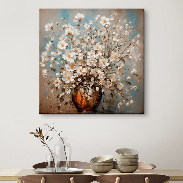 Canvas Schilderijen Vaas met witte bloemen