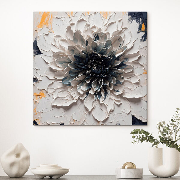 Canvas Schilderijen Wit met zwarte bloem