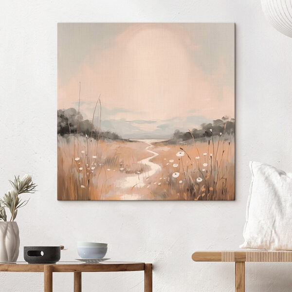 Schilderij van een rivier door een veld Canvas Schilderijen Schilderij van een rivier door een veld