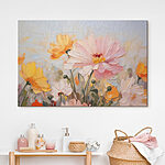 Canvas Schilderijen Schilderij van bloemen op een blauwe achtergrond
