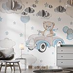 Fotobehang Teddybeer rijdt auto met ballonnen