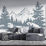 Fotobehang Bergketen met bomen en rotsen