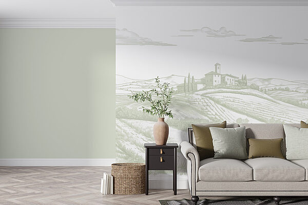 Fotobehang Landschap met een huis en velden