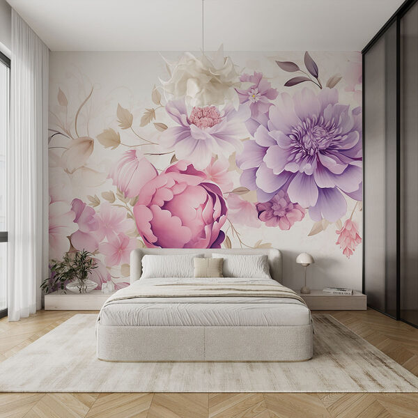 Florale elegantie in zachte pasteltinten Fotobehang Florale elegantie in zachte pasteltinten