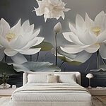 Fotobehang Groep witte bloemen in water