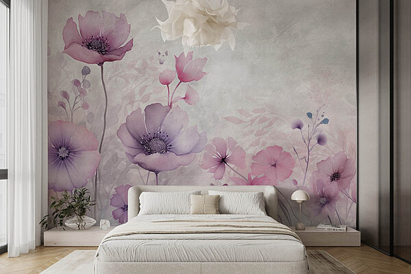 Schilderij van bloemen op een witte achtergrond Fotobehang Schilderij van bloemen op een witte achtergrond